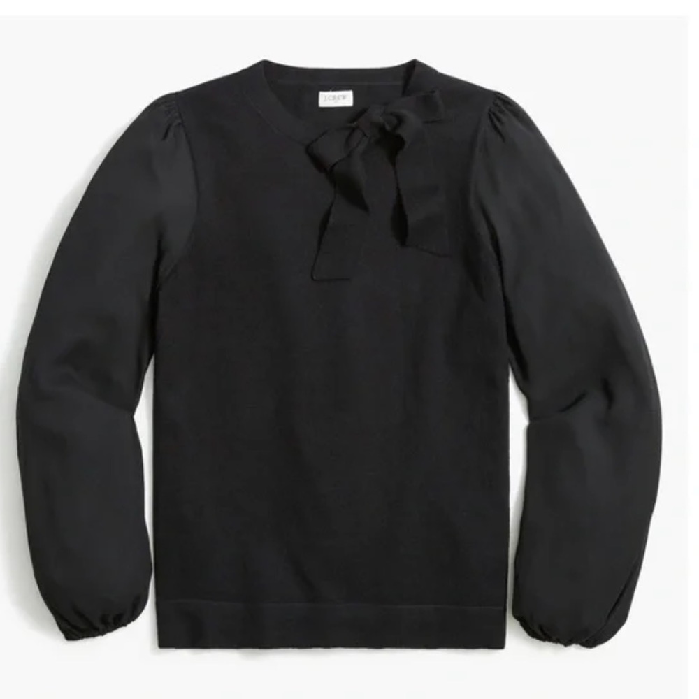 J. Crew Mixed media sweater with bow BC538 Black XS and L